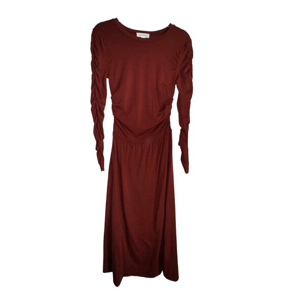 Ribbed Long Sleeve Ruched Midi Dress By Treasure & Bond X-Small Red Rust Classic - Picture 1 of 7